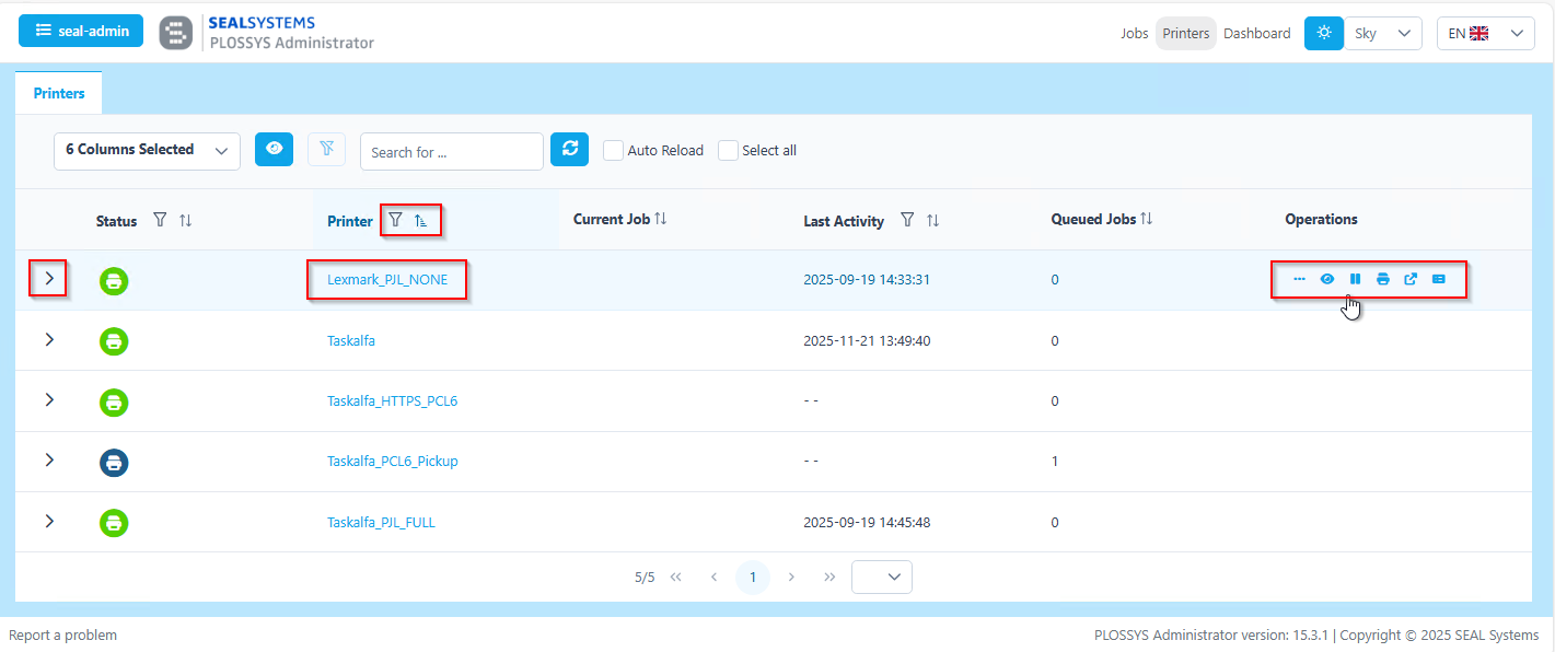 Jobs Tab of PLOSSYS Adminstrator